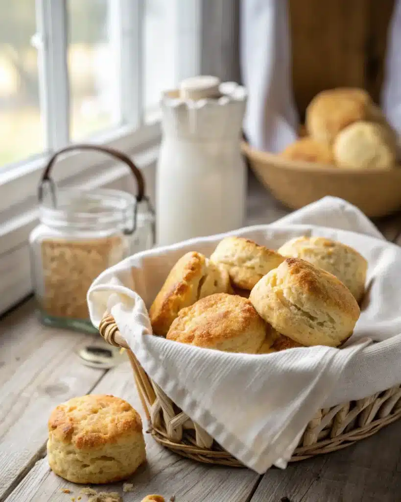 Easy 4-Ingredient Gluten Free Biscuits: A Simple, Delicious Recipe for Every Kitchen 5 Basket of Easy 4-Ingredient Gluten Free Biscuits on a farmhouse table