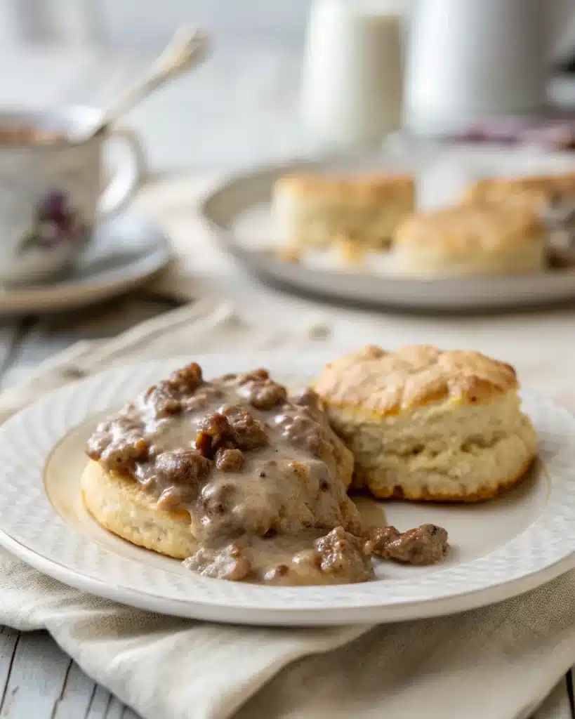Gluten free biscuit served with creamy sausage gravy