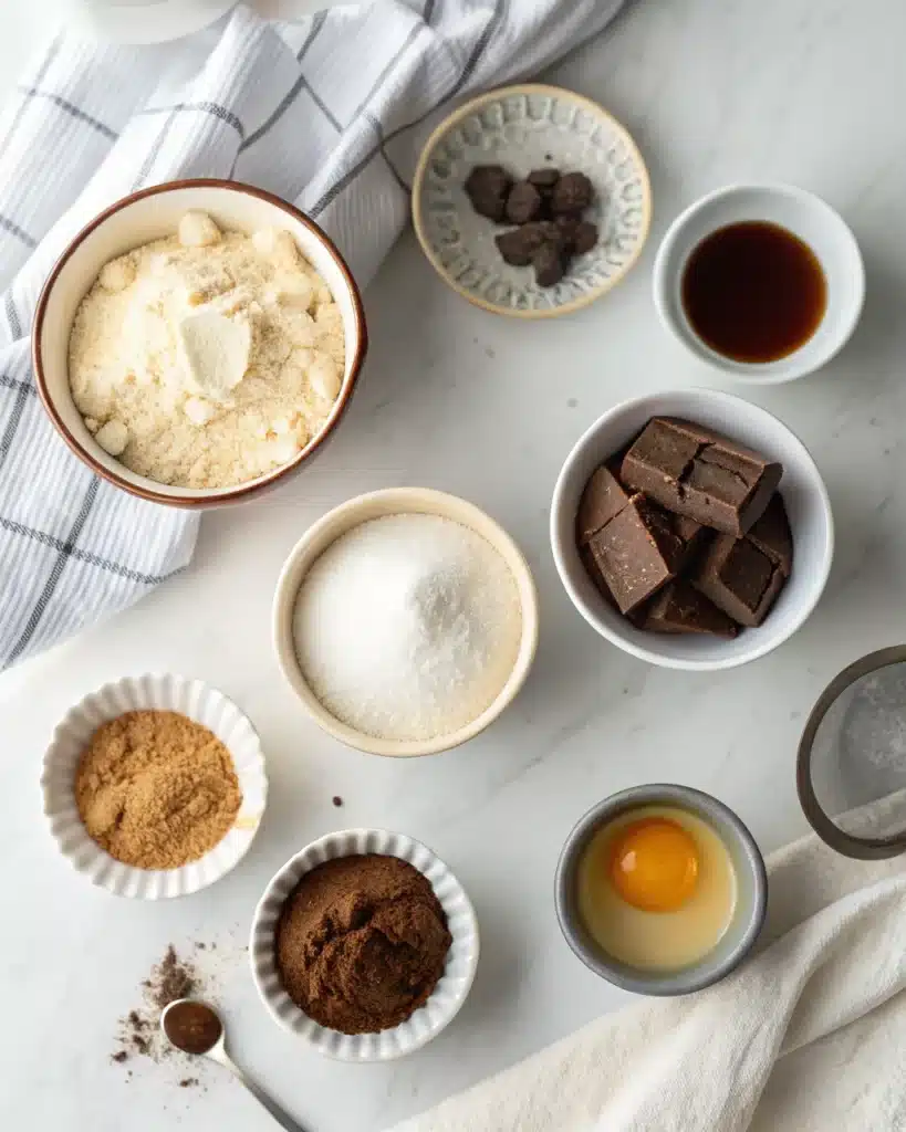 Gluten-Free Chocolate Cupcakes – The Ultimate Moist & Fluffy Recipe Guide 3 Flat lay of ingredients for gluten-free chocolate cupcakes on marble surface