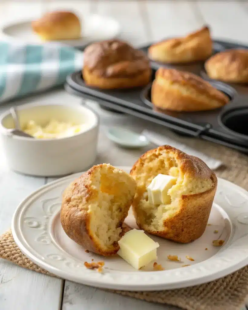 gluten free popover split open with butter on plate