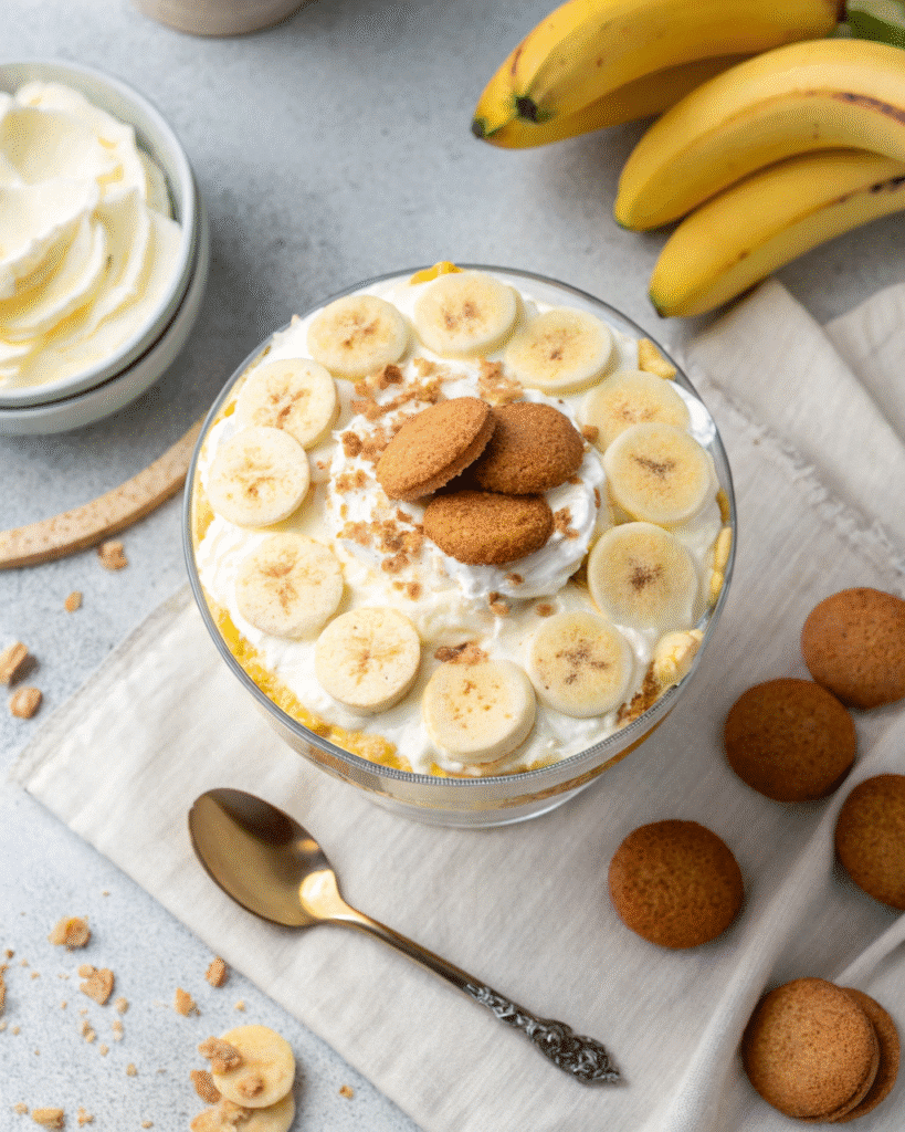 finished gluten-free banana pudding with wafer and banana topping