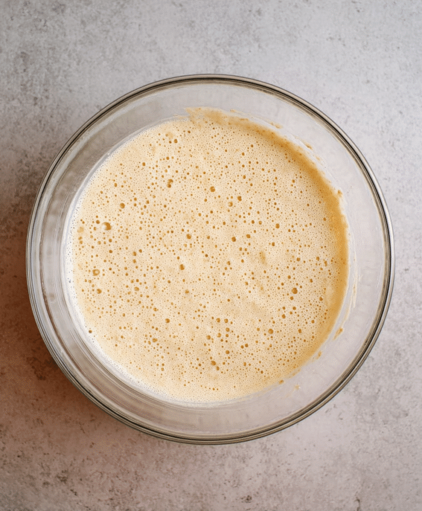 Gluten-free beer batter in a glass bowl
