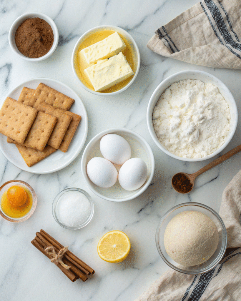 Flat lay of ingredients for making Gluten-Free Cheesecake