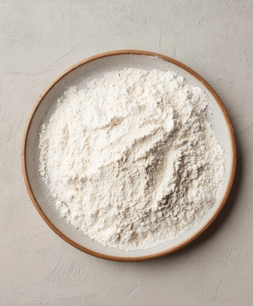 Gluten-free flour on plate ready to coat fish