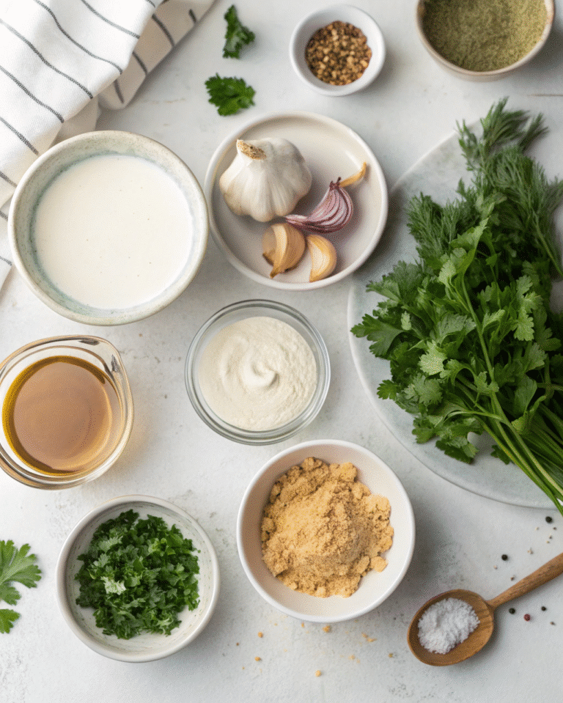 Ingredients for Dairy Free Ranch Dressing