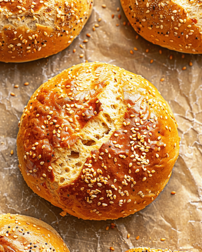 Gluten Free Hamburger Buns: Your Ultimate Guide to Fluffy, Flavorful Buns 1 Fresh gluten free hamburger buns topped with sesame seeds arranged on parchment