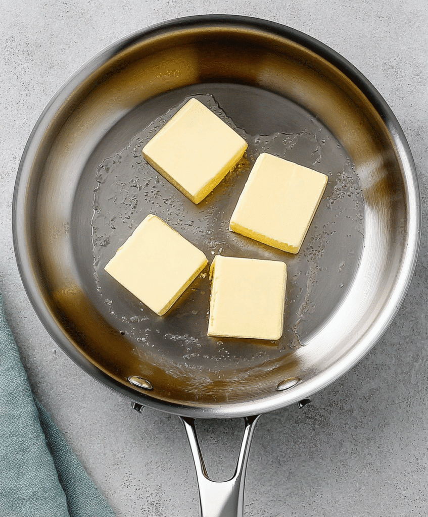 butter melting in stainless steel pan for gluten-free roux