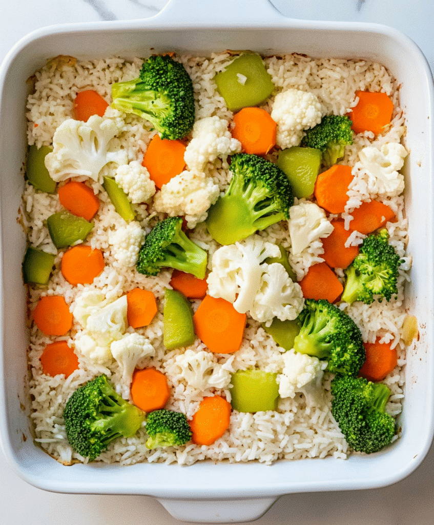 Gluten-Free Creamy Chicken Casserole: The Ultimate Comfort Dish for Sensitive Diets 3 uncooked gluten-free casserole base with rice and vegetables