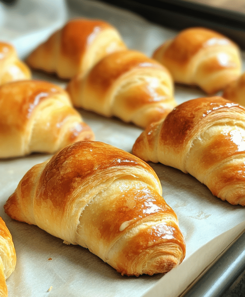 Freshly baked gluten-free crescent rolls with golden brown finish