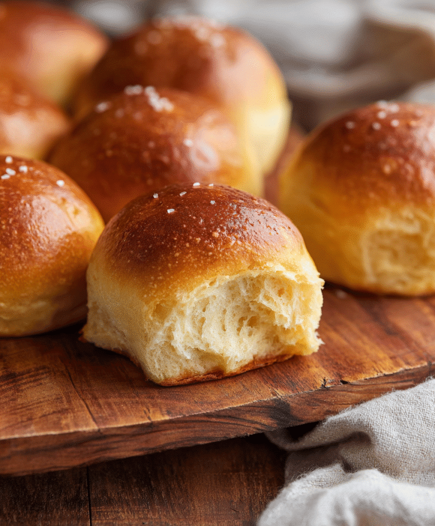 freshly baked gluten-free dinner rolls on a wooden board