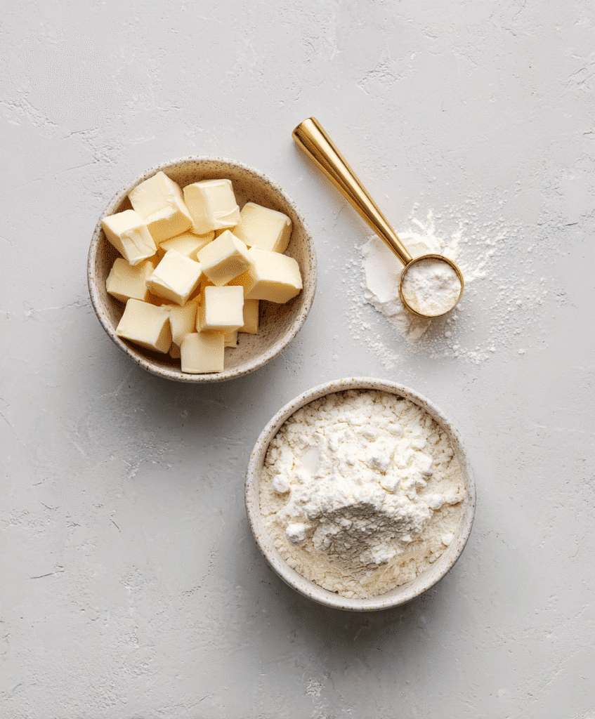 gluten-free flour and butter measured in bowls for roux