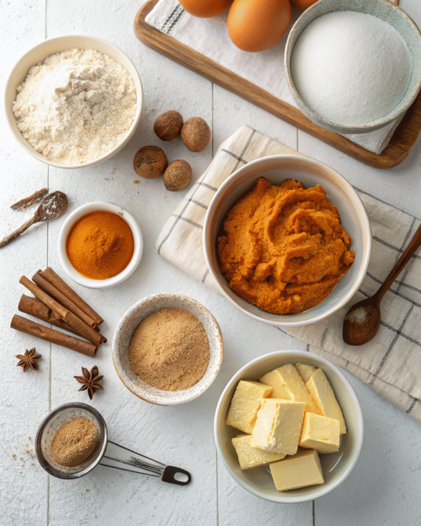 Gluten free pumpkin cake ingredients on kitchen counter