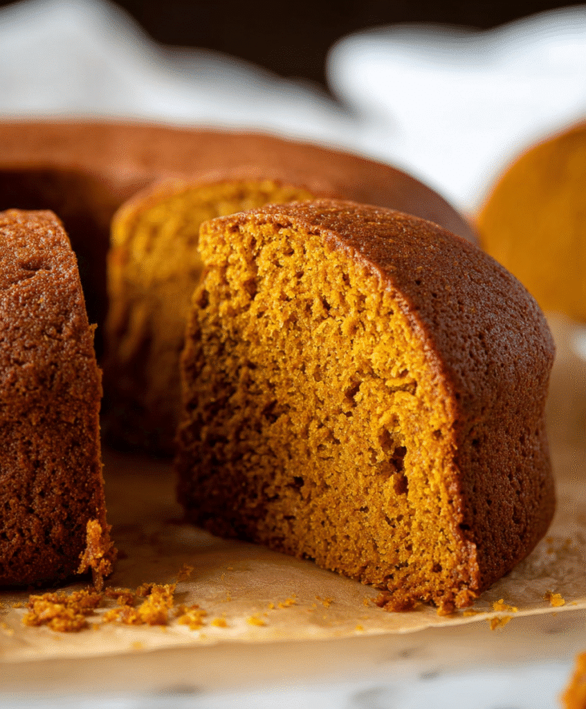 Moist gluten free pumpkin cake sliced