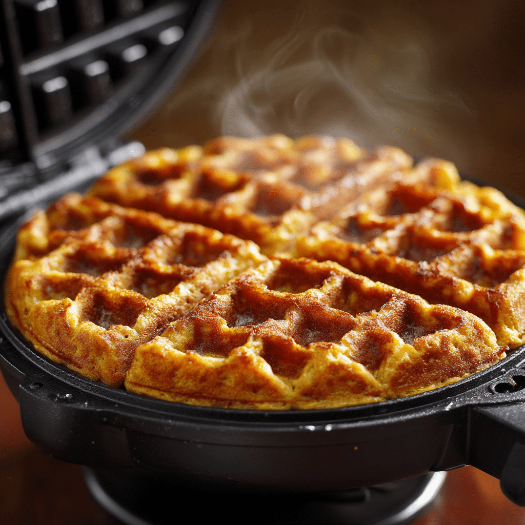Gluten-Free Pumpkin Waffles – The Best Fall Breakfast Treat 3 gluten-free pumpkin waffle batter cooking in waffle iro