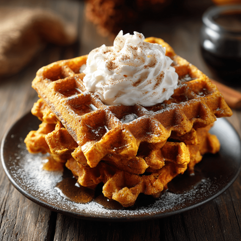 Gluten-Free Pumpkin Waffles – The Best Fall Breakfast Treat 5 gluten-free pumpkin waffles with maple syrup and cream