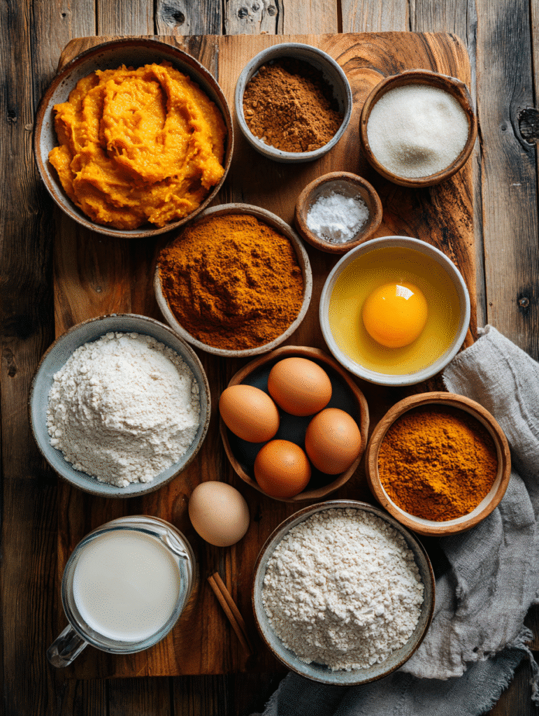 Gluten-Free Pumpkin Waffles – The Best Fall Breakfast Treat 2 gluten-free pumpkin waffle ingredients pumpkin puree spices flour milk eggs