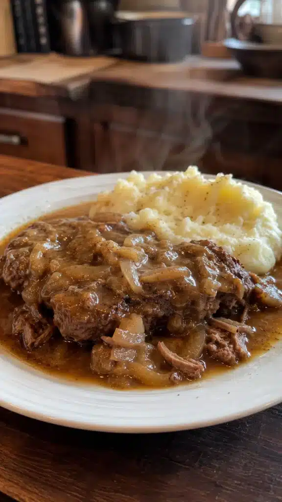 swiss steak with caramelized onion gravy